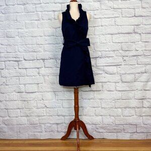 Milly Navy Blue Jacquard Bow Ruffle Wrap Dress